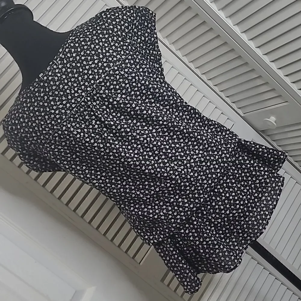 ambiance Apparels sz L dropwaist blouse button front waist ties
